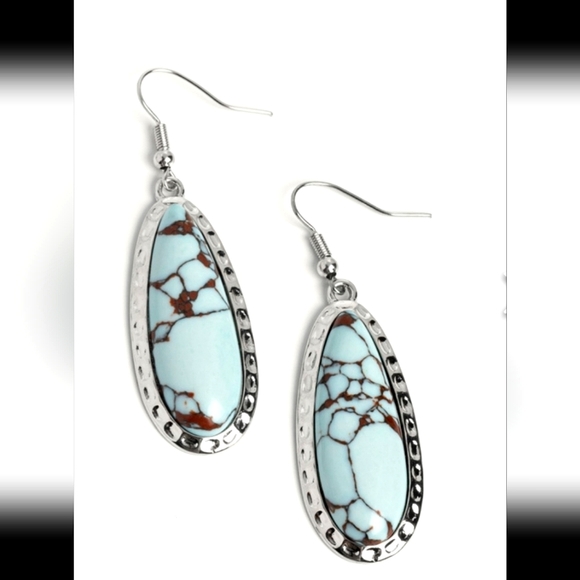 Teardrop Marble Stone Earrings - Picture 2 of 2